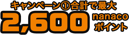 キャンペーン①合計で最大
2,600nanacoポイント